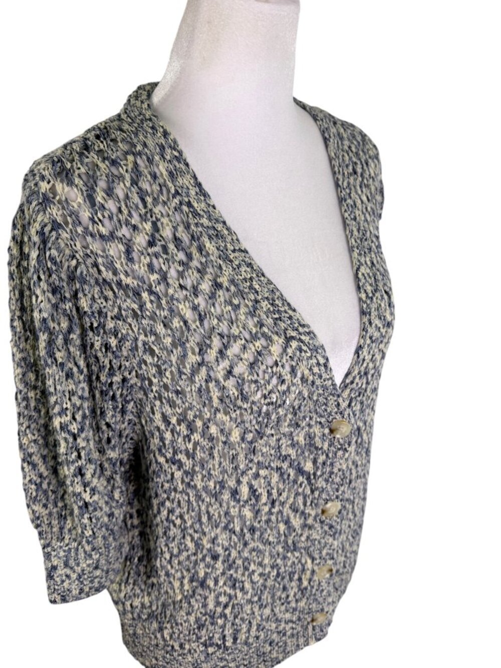 NWOT ANA A New Approach Large Blue Cream Marled Knit Cardigan Button Front Sweat - Picture 8 of 12